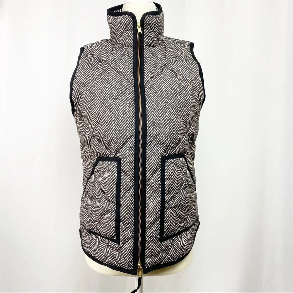 J. Crew Quilted Puffer Vest Chevron Double Zipper